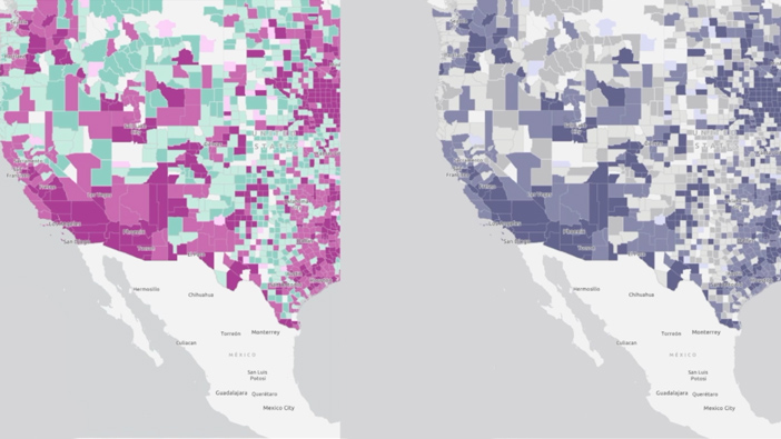 Affichage de l’accessibilité dans une carte des États-Unis avec des carrés de couleur