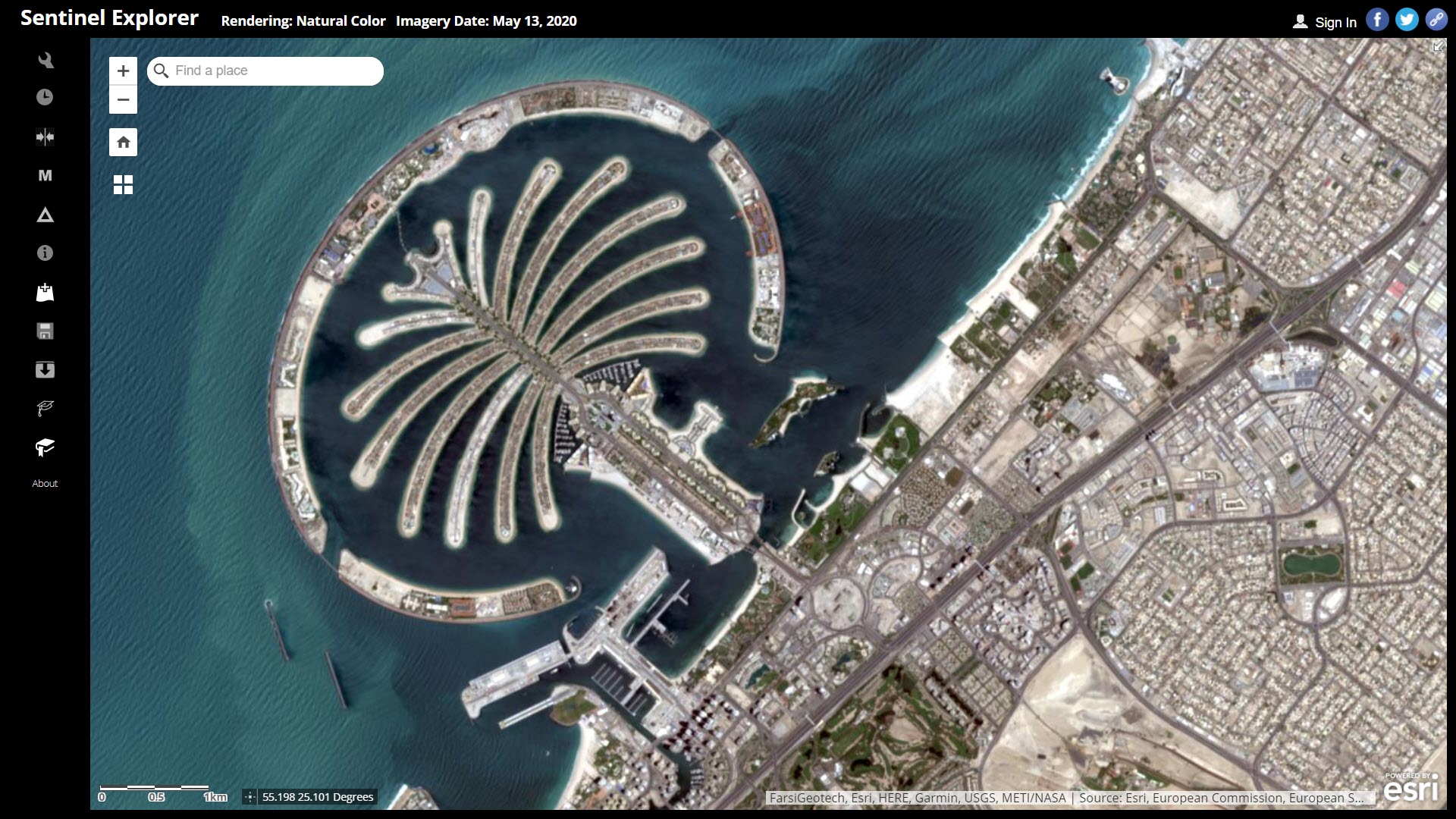 Satellite image of Dubai, captured by sentinel-2.
