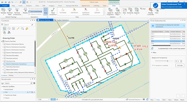 A screenshot of ArcGIS Pro being used to work on a map of an electric facility