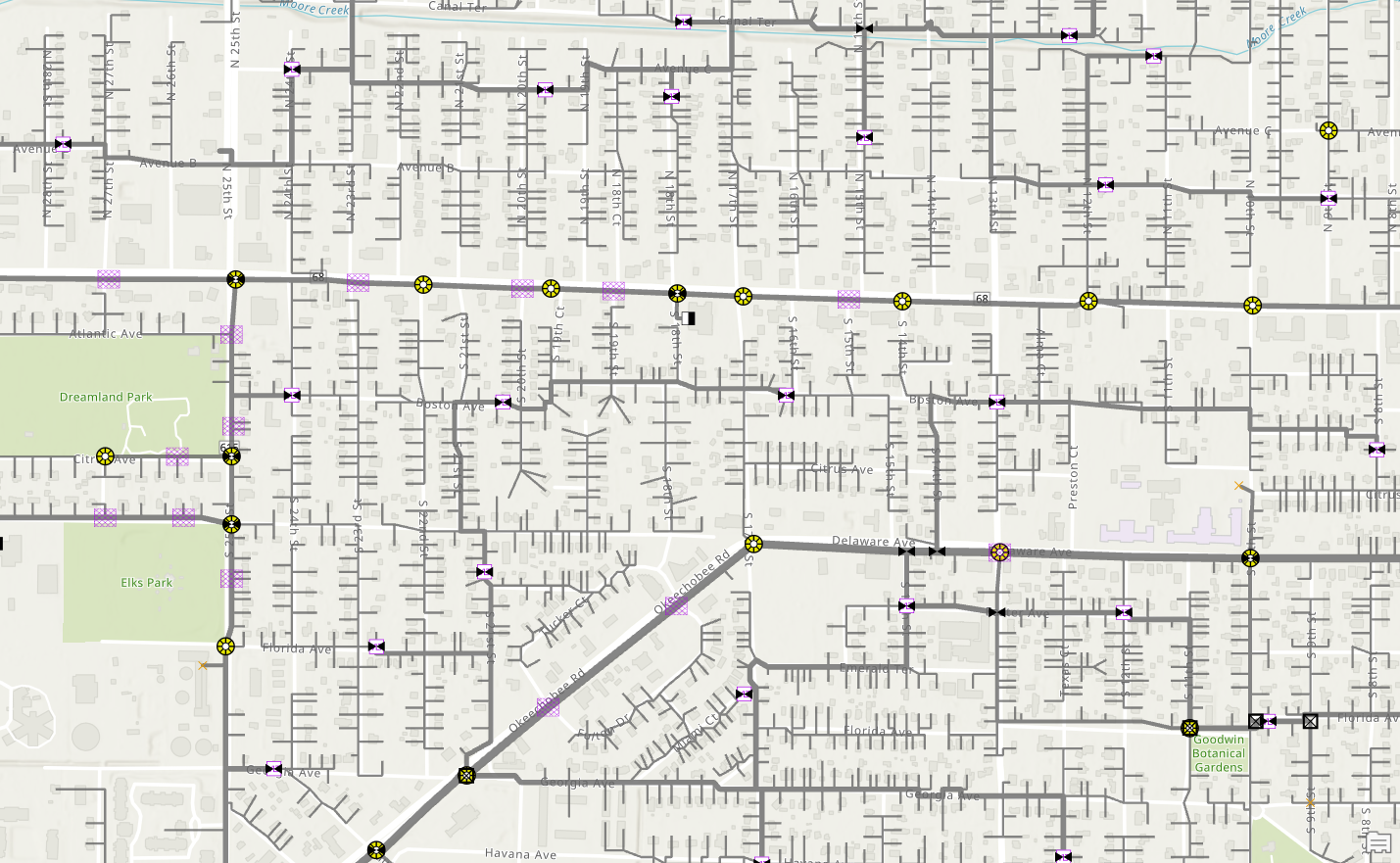 map depicting telecommunications alerts on a monitor