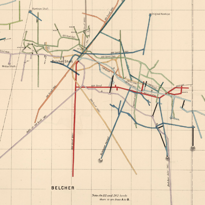 A recreated street map of the historical mining town of Comstock Lode, Nevada
