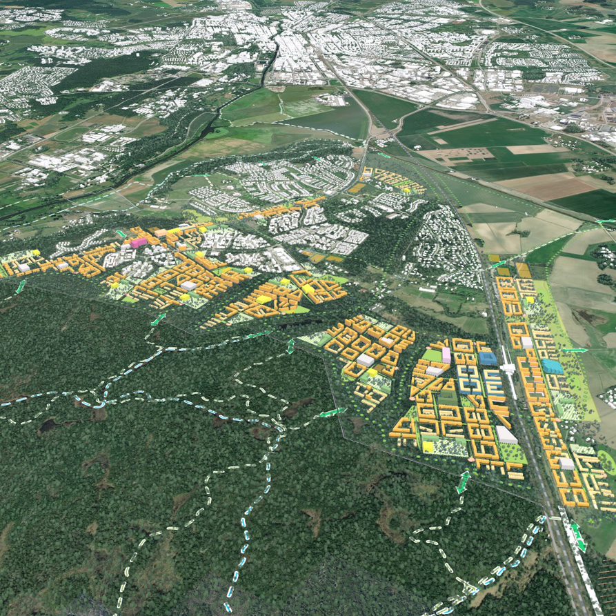 Hologram image of 3D buildings, ArcGIS Urban API automates urban planning workflows, making urban planning easy