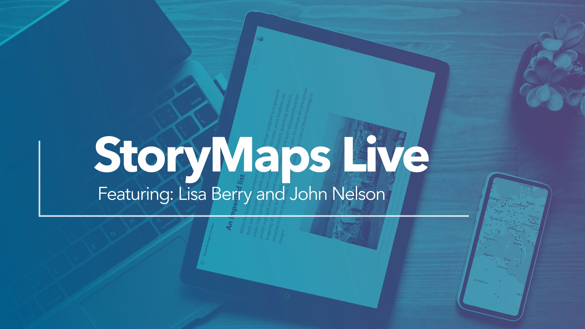 A computer, tablet, and smart phone displaying stories made with ArcGIS StoryMaps 