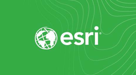 The Esri logo in white on a green background with abstract white map graphics