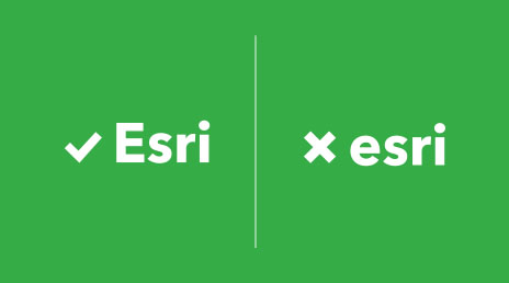 Examples of the correct and incorrect spelling of Esri on a green background