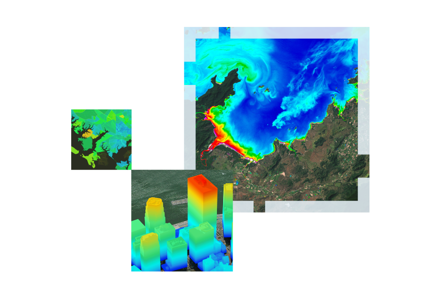 Imagen de satélite de tierra de varios colores e imagen 3D de un paisaje urbano