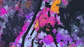 Map of Manhattan, New York, with areas shaded in different colors