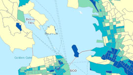 Map of San Francisco showing areas shaded in different colors
