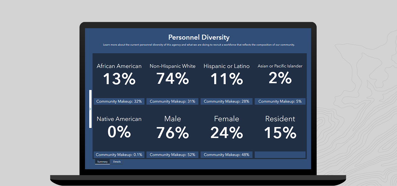 Ein Laptop mit Statistiken zur Mitarbeiterdiversität nach ethnischer Zugehörigkeit, Geschlecht und Wohnsitz