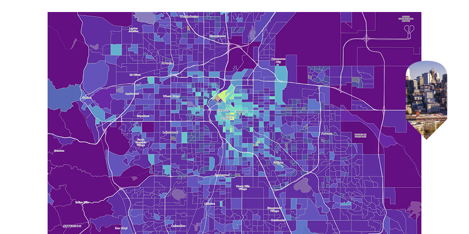 Map showing population density and bicycle ownership