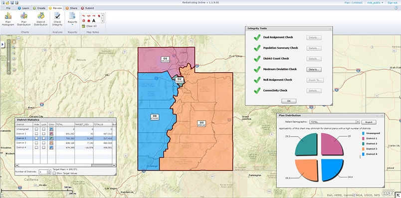 A software interface displaying geospatial data with a map divided into colored regions.