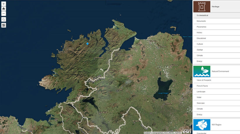 A detailed satellite map showcasing a coastal region with visible landforms, water bodies, and marked boundaries. 
