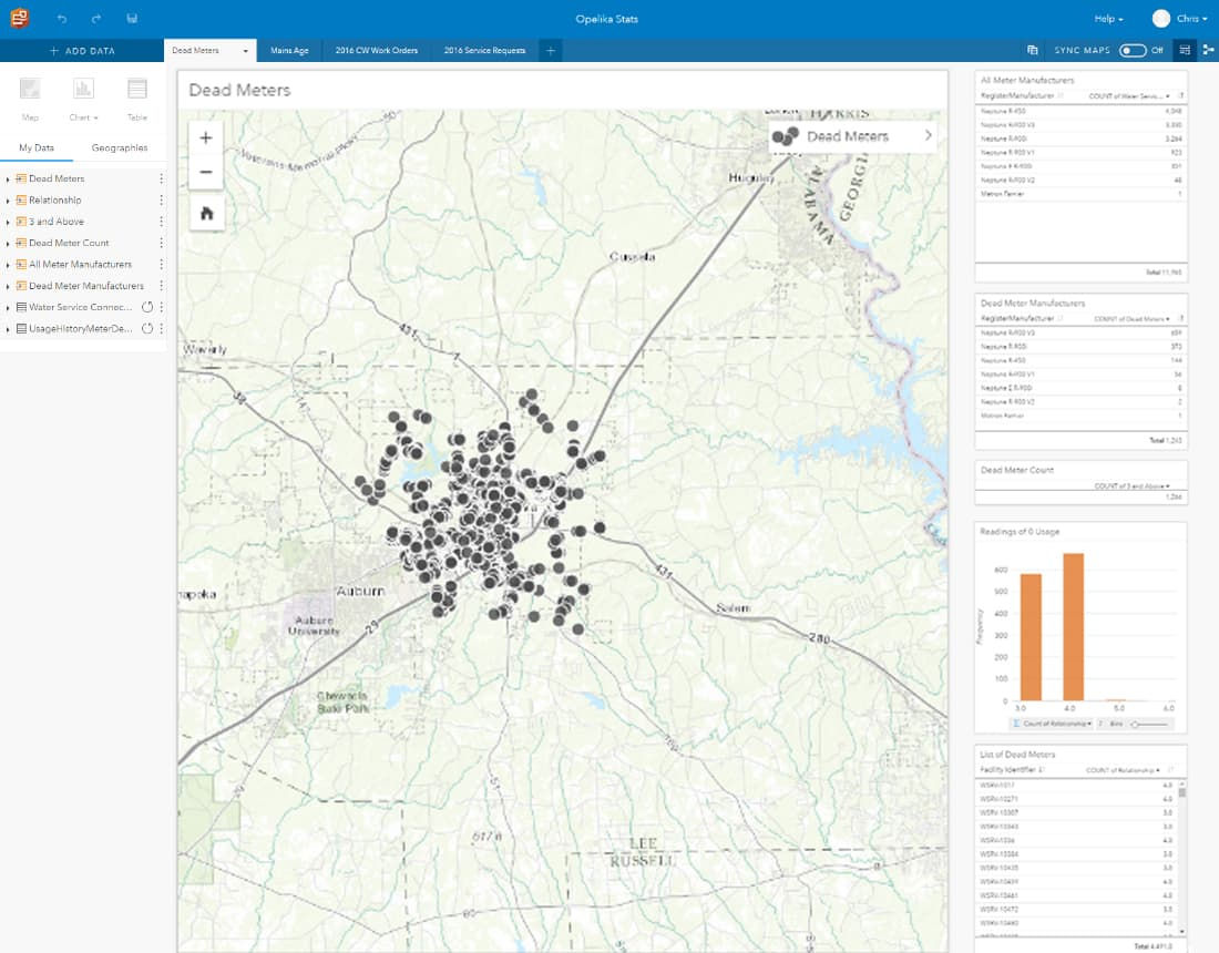 A detailed map showcasing geospatial data points concentrated in a specific region.