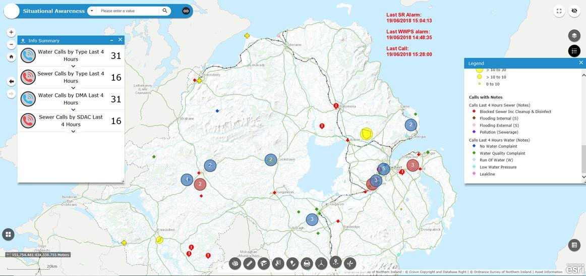 A digital map displays situational awareness data with various markers and color-coded indicators.