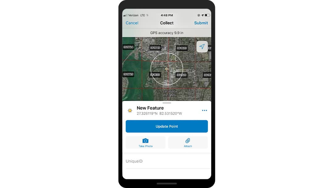 A smartphone screen displays a mobile application interface featuring a GPS map view. 