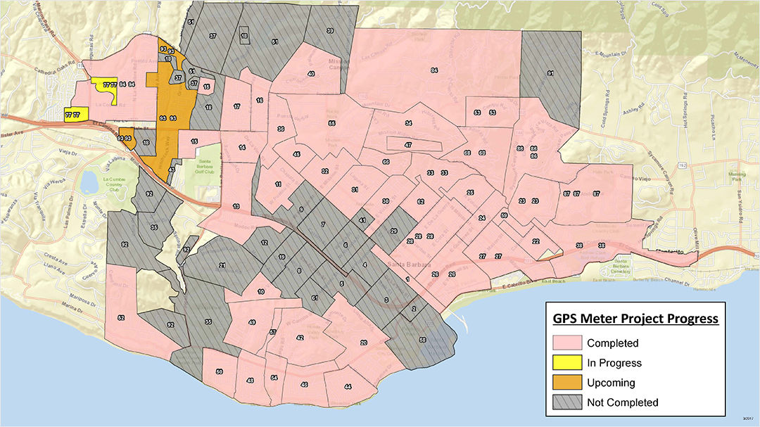 A detailed map showcasing the progress of a GPS meter project across various regions.