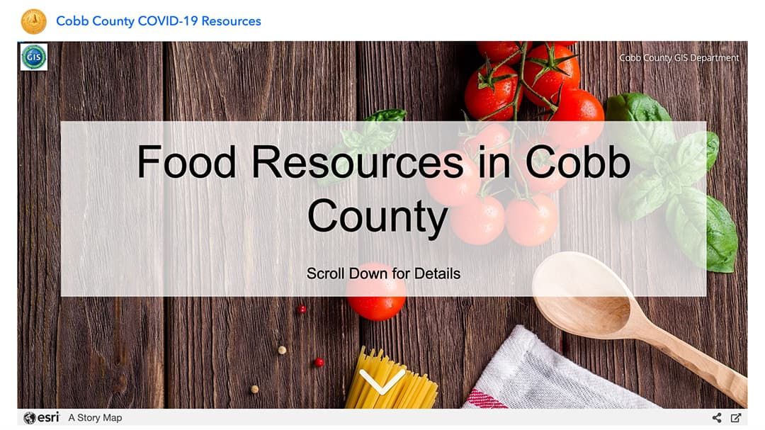 A digital banner highlighting food resources in Cobb County, Georgia. 