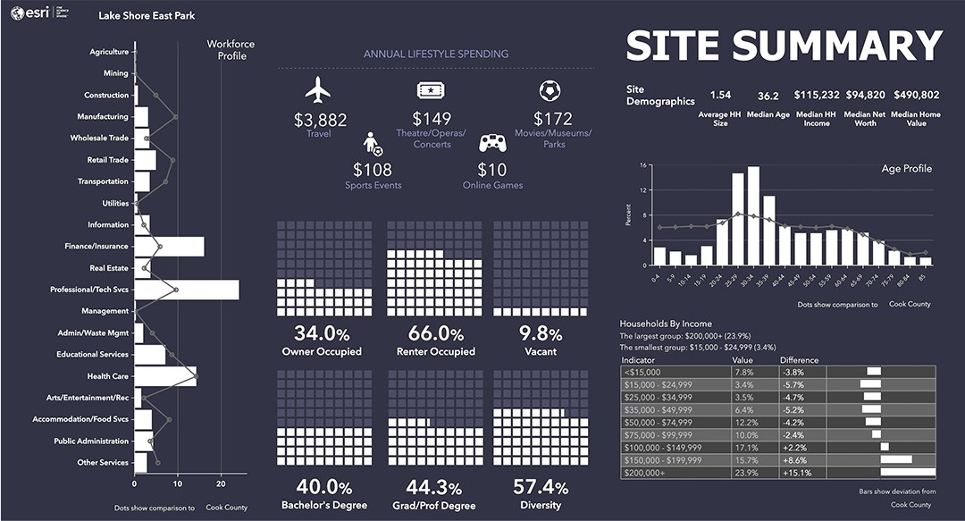A Sample Site Summary Infographic Created in ArcGIS Business Analyst Using Demographic Data