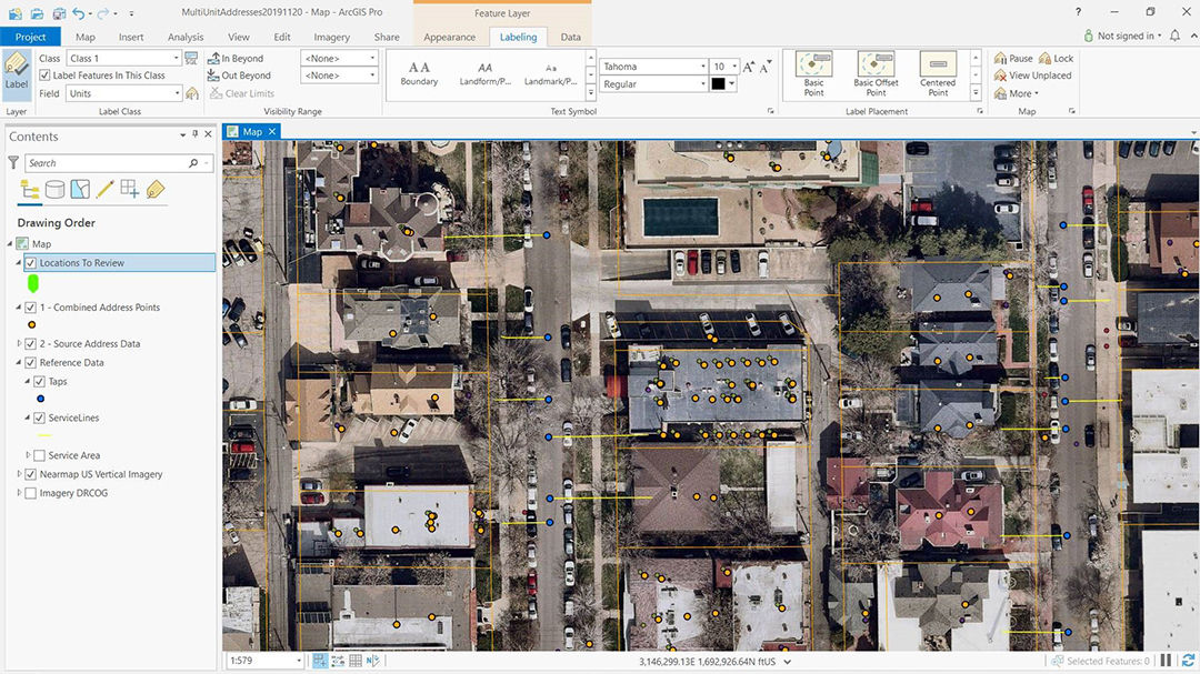 High-resolution aerial imagery showcasing a residential urban neighborhood. 