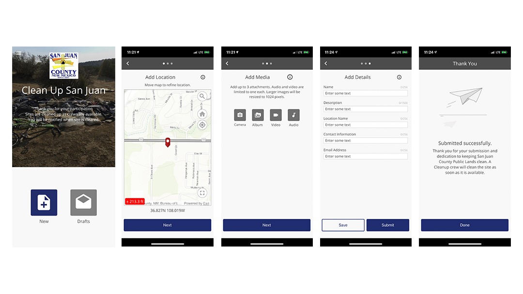 The workflow for submitting illegal dumping sites through the mobile app.