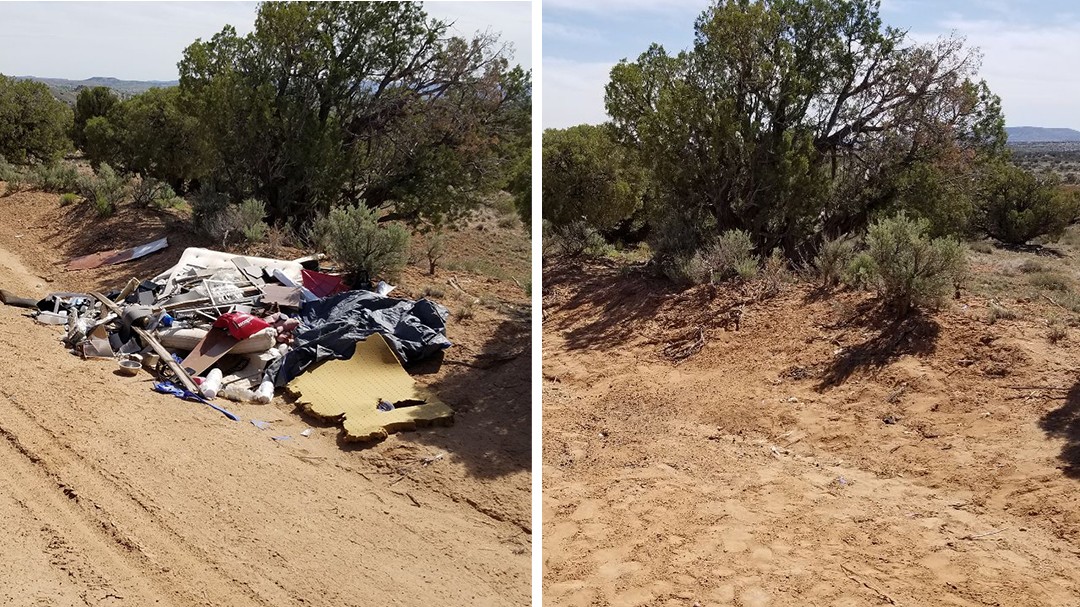 Before and after at an illegal dumping site.
