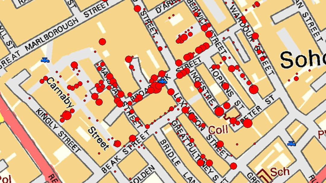 cdu-data-visualization-case-study-01 A detailed map of Soho, London, showcasing streets such as Carnaby Street and Kingly Street.