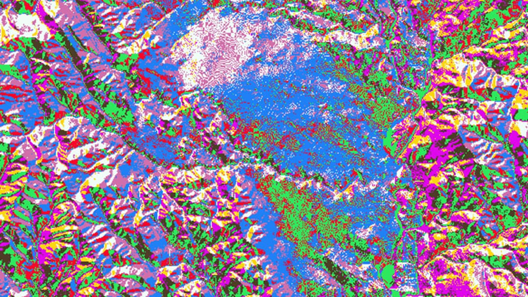 A digitally rendered image showcasing tropical leaves in an abstract style.