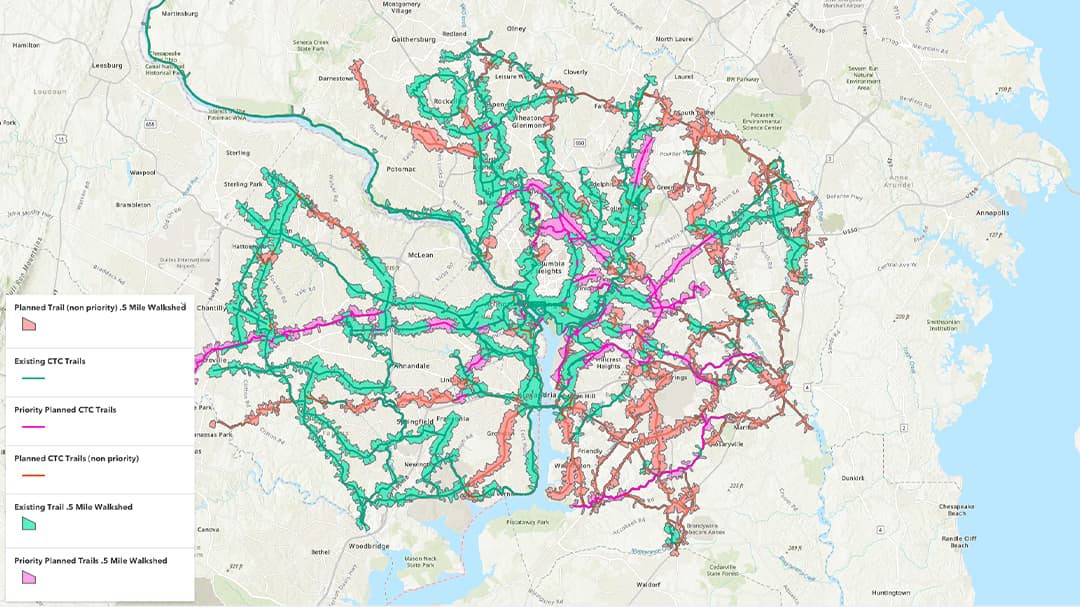 A student-created Washington, DC, metro area map highlights trail expansion plans 