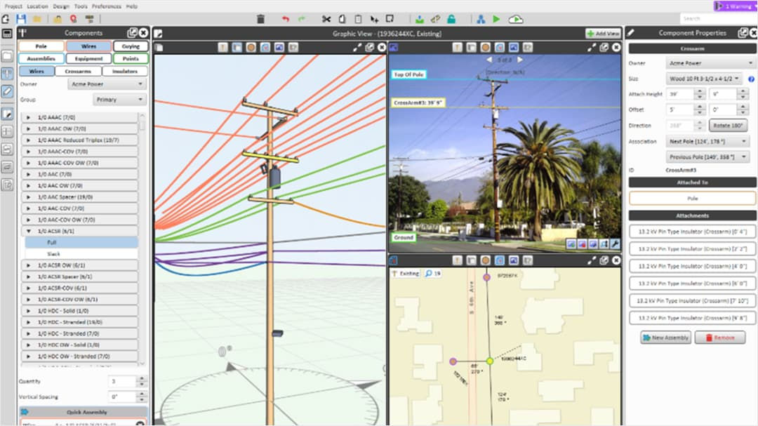 A detailed software interface showcasing utility pole simulations and configurations.