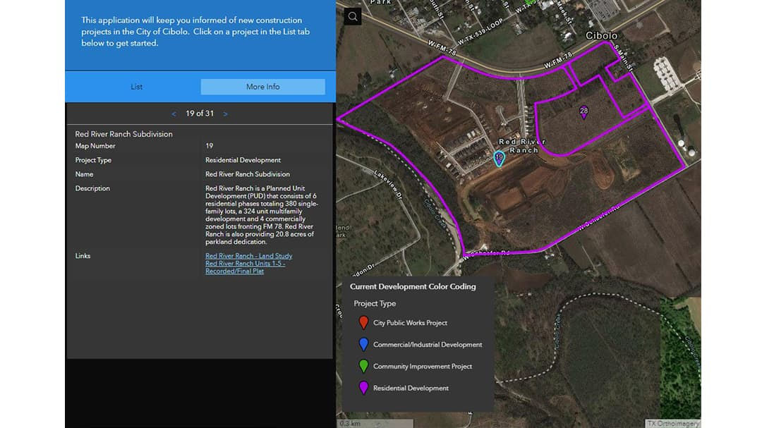 A detailed map showcasing the Red River Ranch Subdivision project in Cibolo.