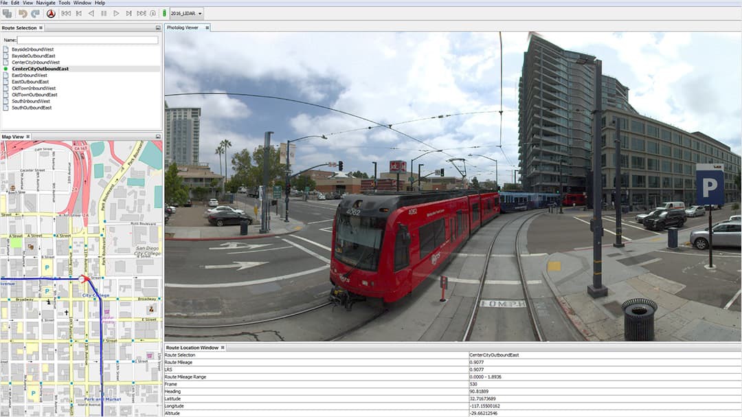 Screenshot of MTS RoadView showing a map of a Trolley location.