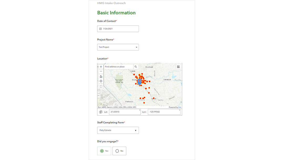 A digital form displaying basic project information, including date, name, and location.
