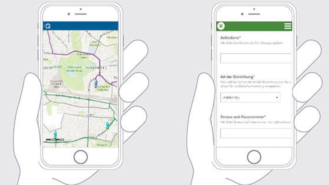 Two smartphones display different interfaces side by side. 