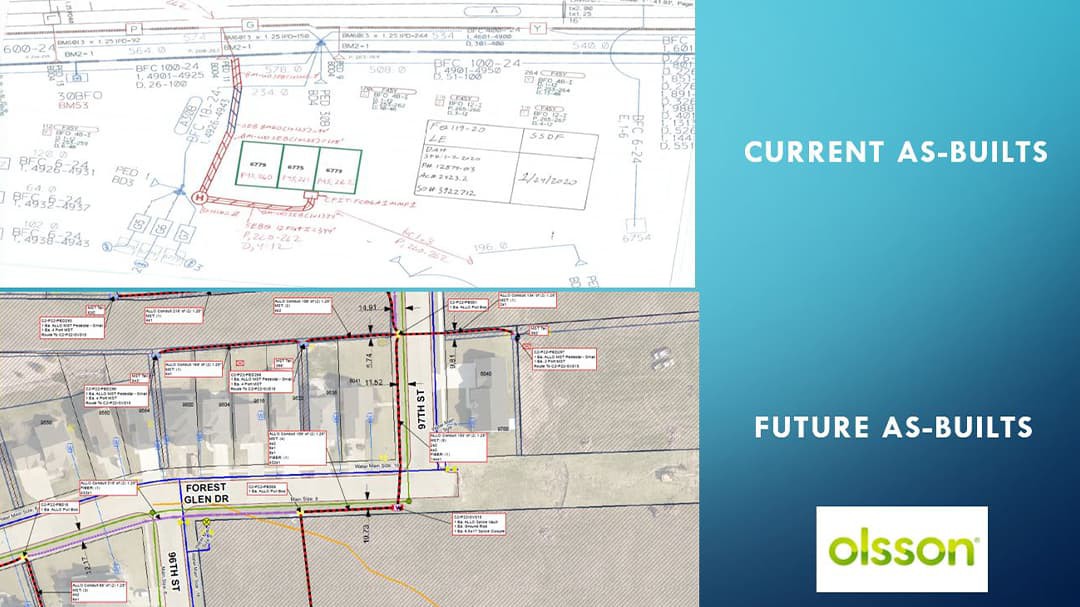 Comparison of current as-builts and future as-builts improved using ArcGIS to add imagery and dynamic text