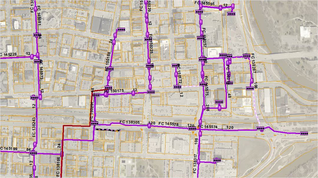 City of Fargo map detailing fiber optic routes