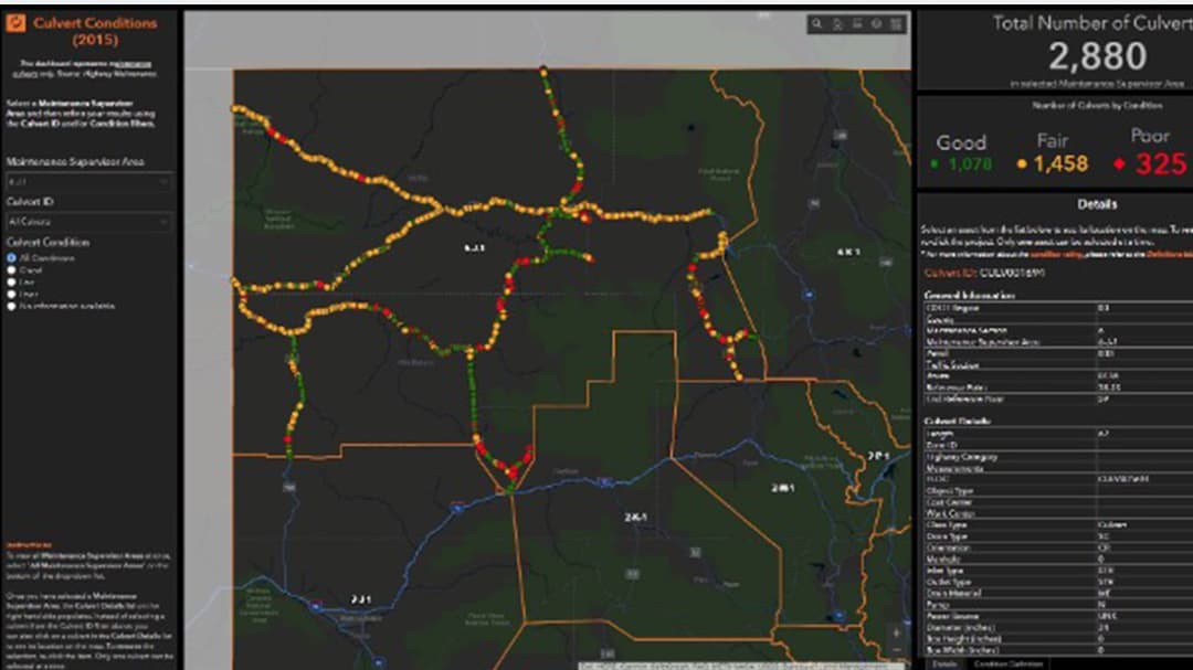 CDOT's map and dashboard showing culvert inventory and culvert conditions (good, fair, and poor)