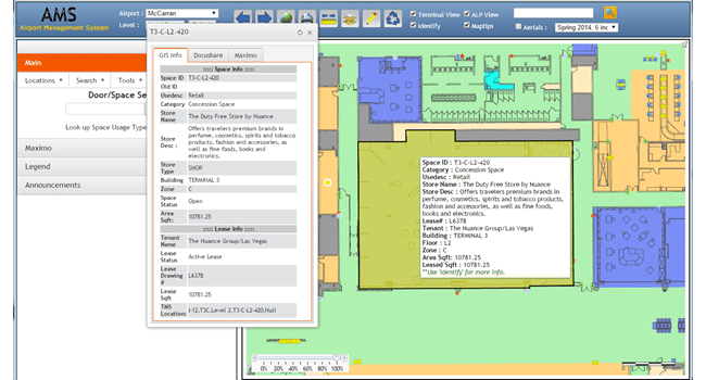 The Airport Management System (AMS) application at McCarron enables all staff to view any assets and attribute data from Maximo—on a map.