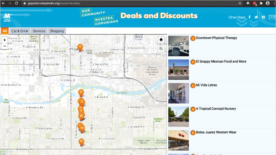 Our Community Deals and Discounts map showing business locations.