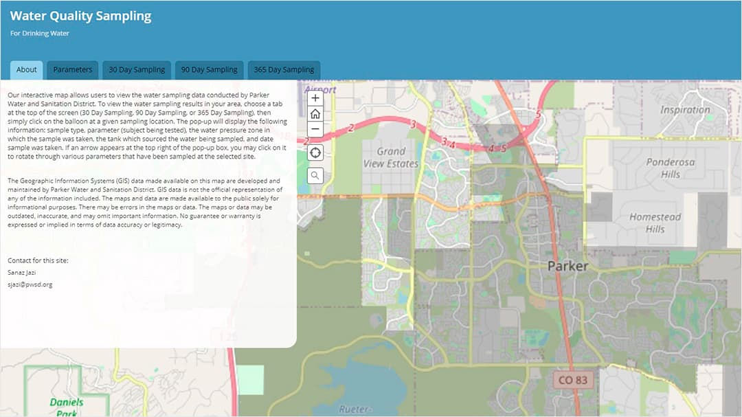 Interactive dashboard showcasing water quality sampling data for drinking water.