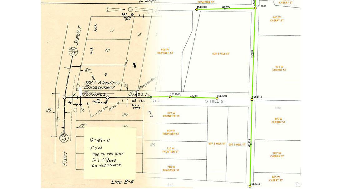 A hand-drawn map showcasing property boundaries and street layouts.