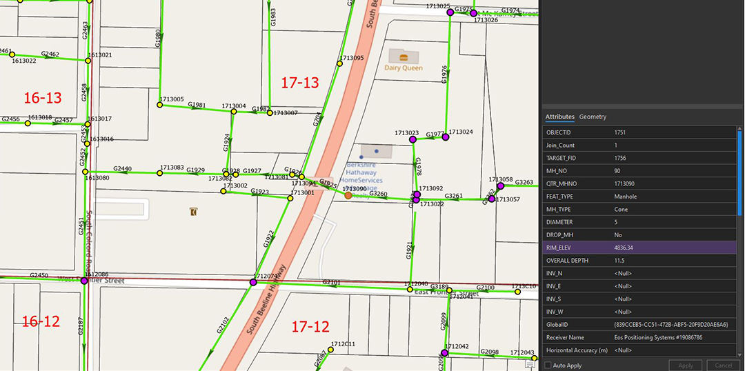 A detailed utility map showcasing pipelines and infrastructure data.