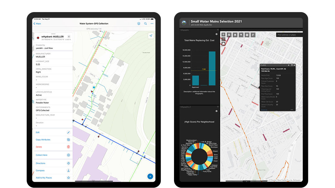 Two tablets showcase GIS mapping applications. 