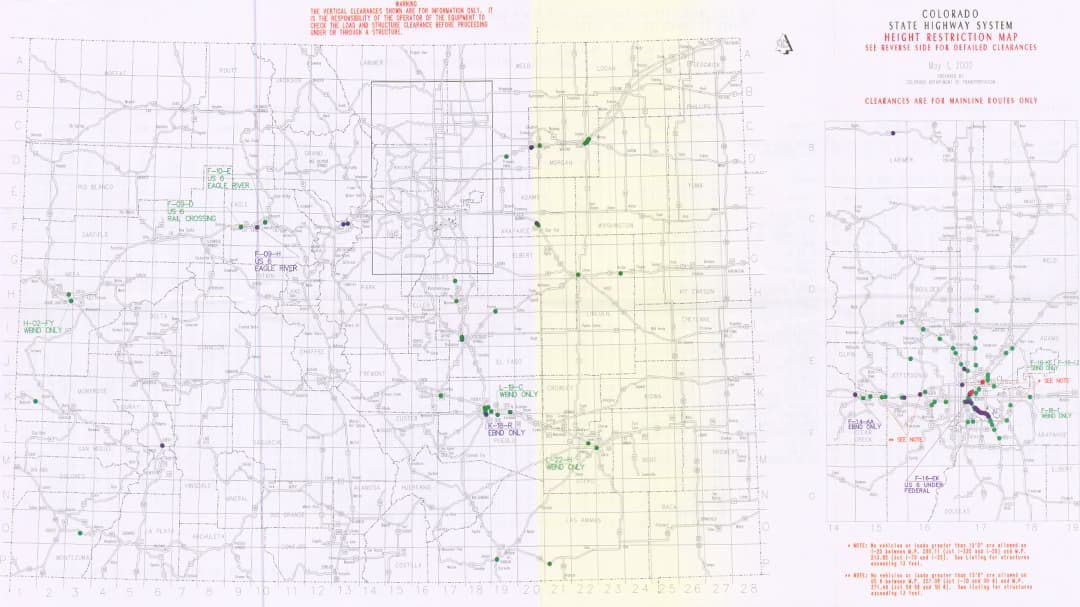 The Colorado State Highway System Height Restriction Map that was previously printed and given to drivers and dispatchers to help with trip planning.