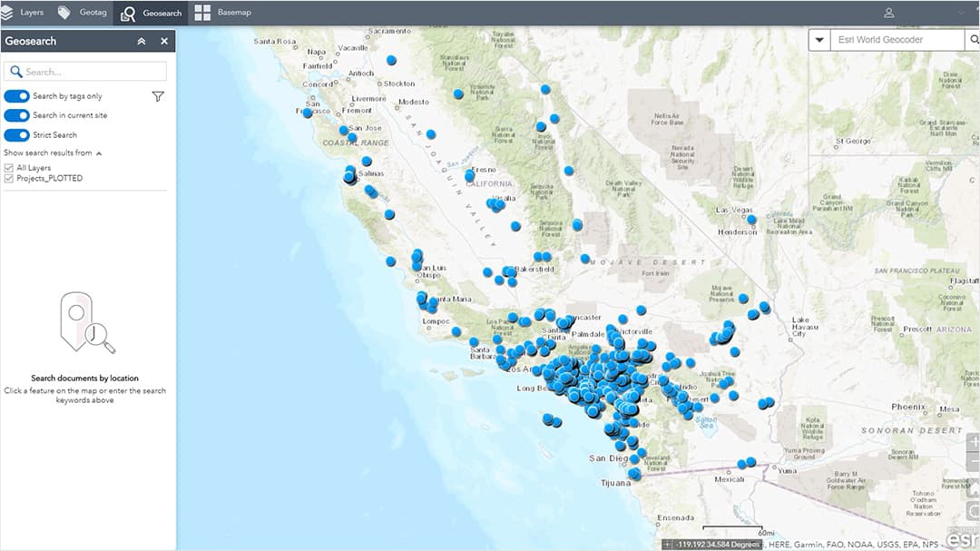 Map showing locations of assets