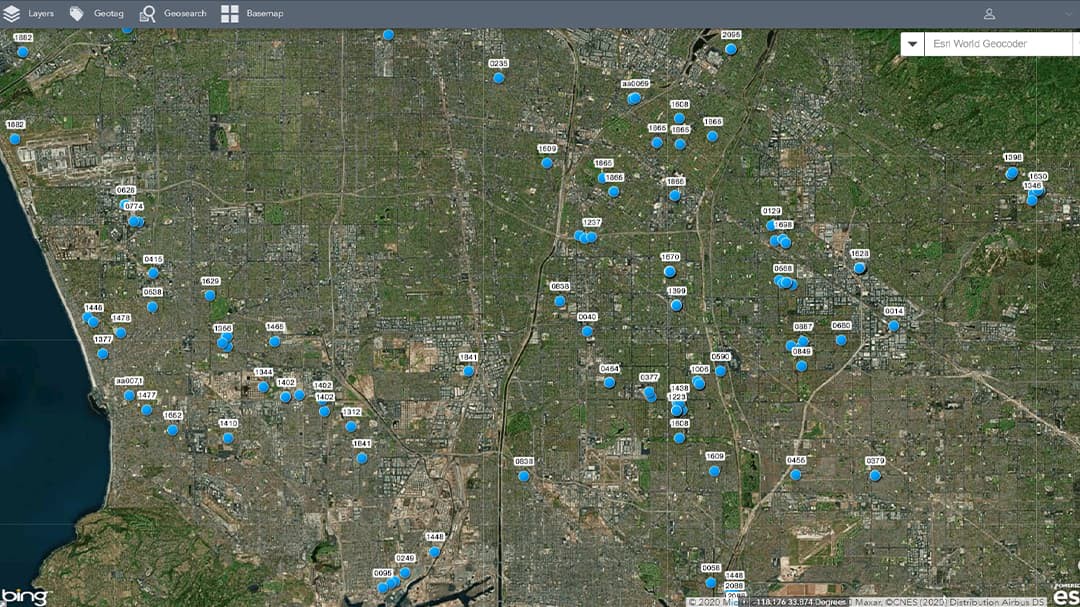 Map showing locations of assets