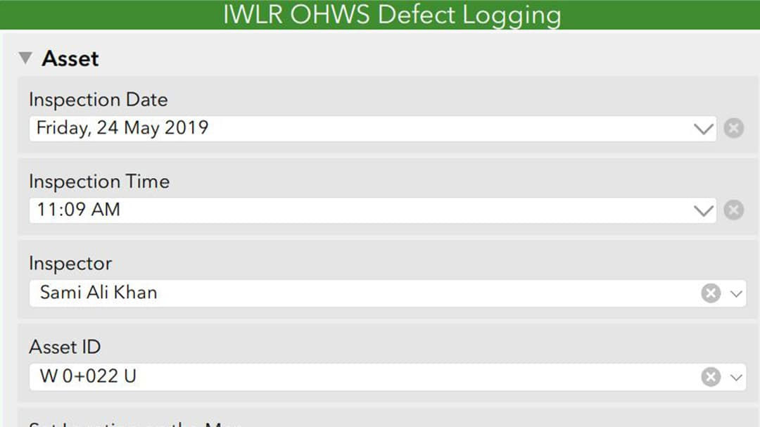 A digital interface displaying defect logging information for an inspection.