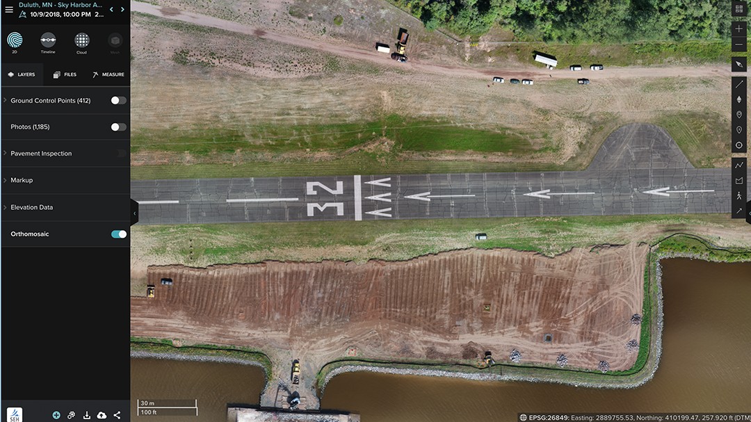 A Site Scan for ArcGIS interface showing a selection bar and an aerial view of a runway