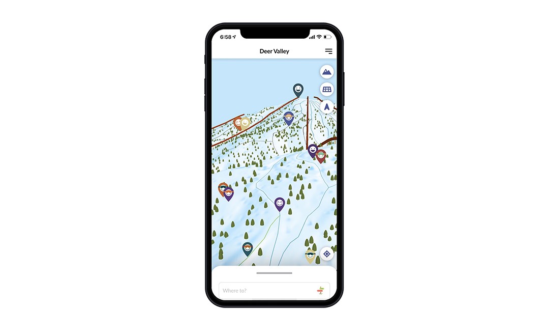 The Mappy app on iOS featuring a map of Deer Valley Resort.