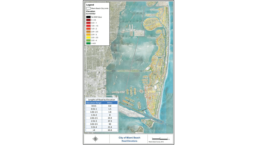 Miami Beach, Florida, which lies on a barrier island a few miles off the coast of Miami, is one of the most vulnerable areas for sea level rise in the United States, if not the world.