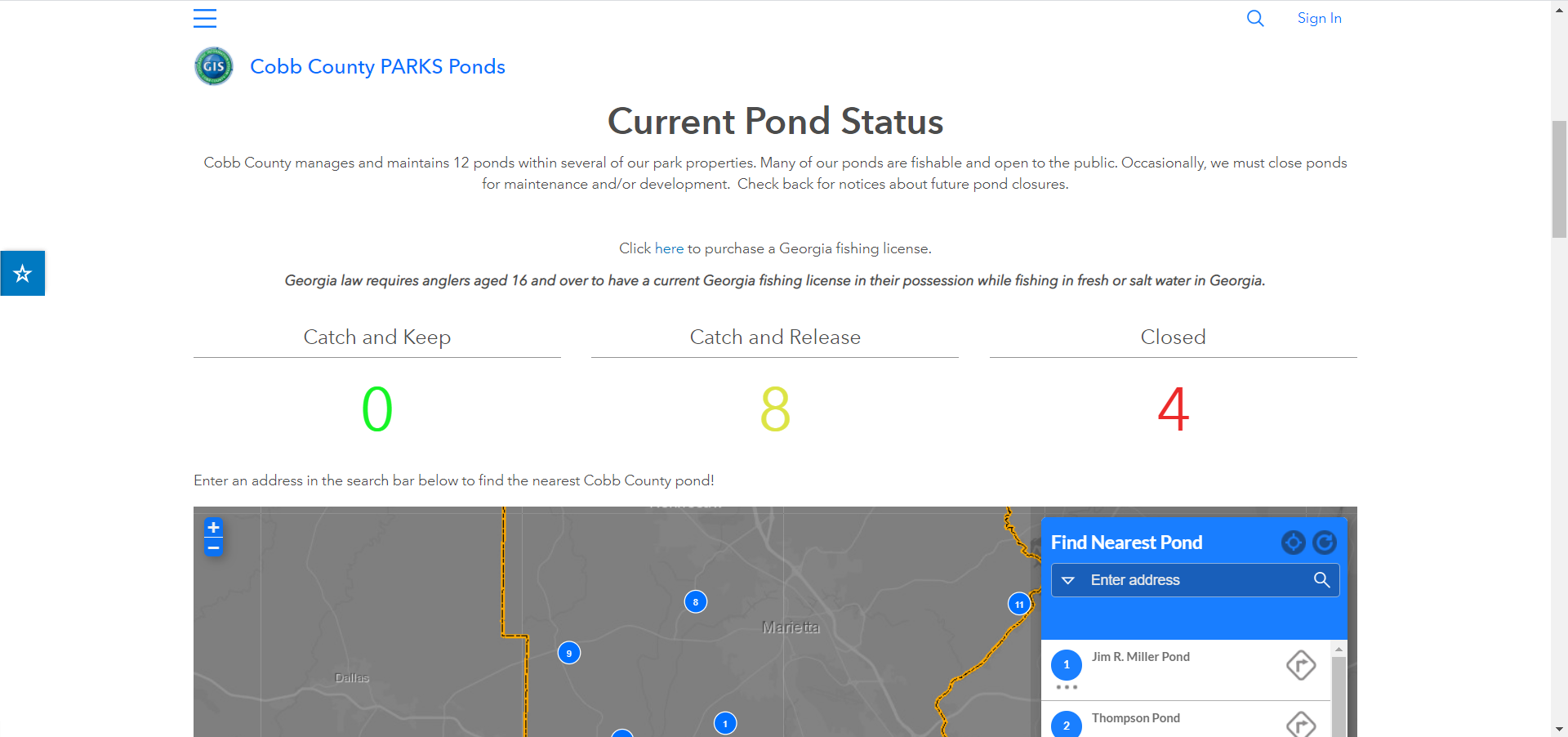 Cobb County PARKS Hub Screenshot